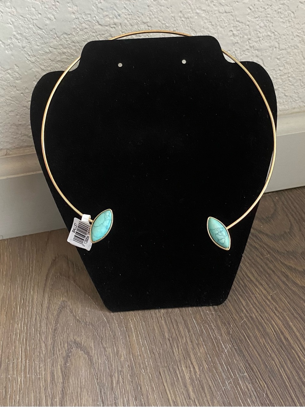 Gold Open Choker Necklace with Turquoise Stone Ends